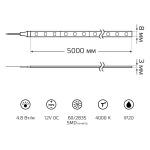 Светодиодная лента Gauss 4,8W/m 60LED/m 2835SMD нейтральный белый 5M BT006