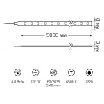 Светодиодная лента Gauss 4,8W/m 60LED/m 2835SMD холодный белый 5M 355000305